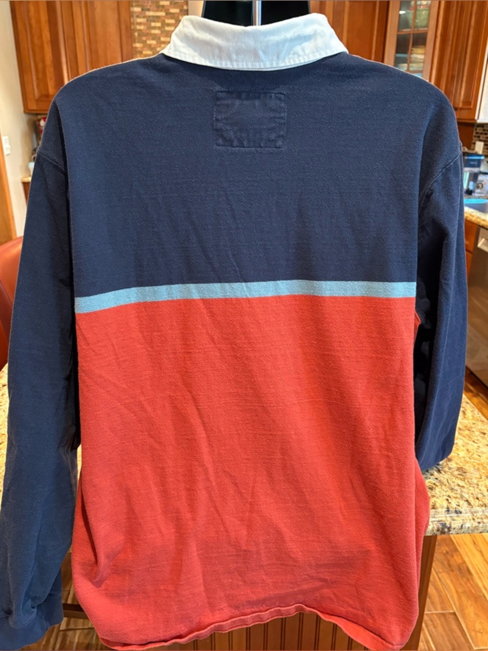 L.L. Bean Long Sleeve Rugby Polo in Navy, orange & grey. 2XL - Picture 6 of 6